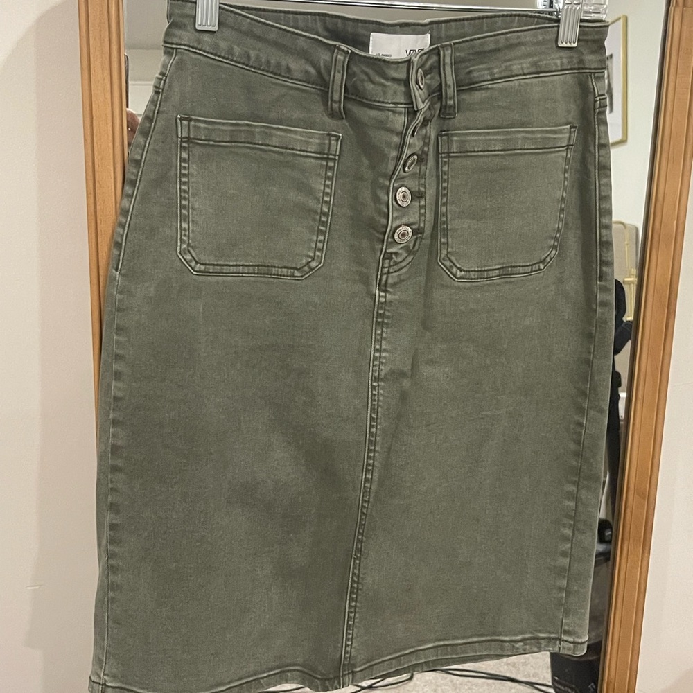 Olive Green Women's Skirt Stretch Denim